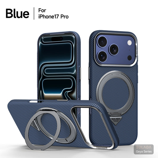 For 17 Series Aramid Fiber Phone Case with Magnetic Ring & 360° Kickstand - Ultra-Thin Full-Body Protection, Anti-Fingerprint & Wireless Charging Compatible