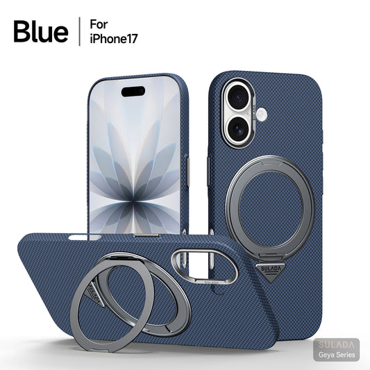 For 17 Series Aramid Fiber Phone Case with Magnetic Ring & 360° Kickstand - Ultra-Thin Full-Body Protection, Anti-Fingerprint & Wireless Charging Compatible